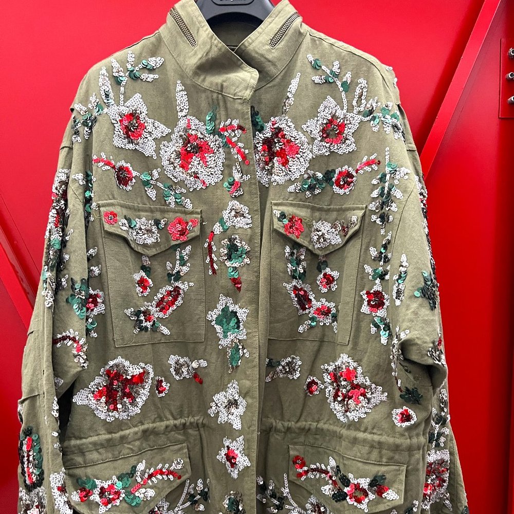 Zara Sequin Embellished Cargo Jacket